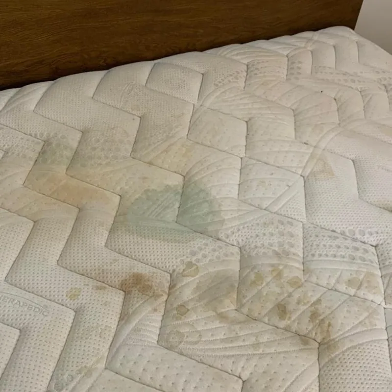 Matelas taché et auréolé, avant nettoyage